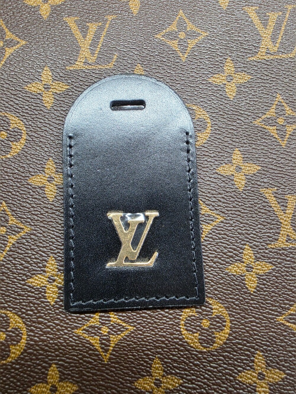 Louis Vuitton Black Leather Luggage Tag Large with Gold LV Emblem...no strap X1